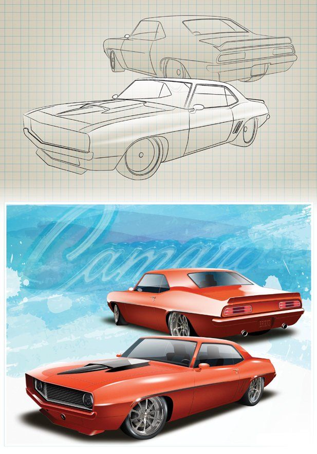 Rendering for a completed classic muscle car restoration.