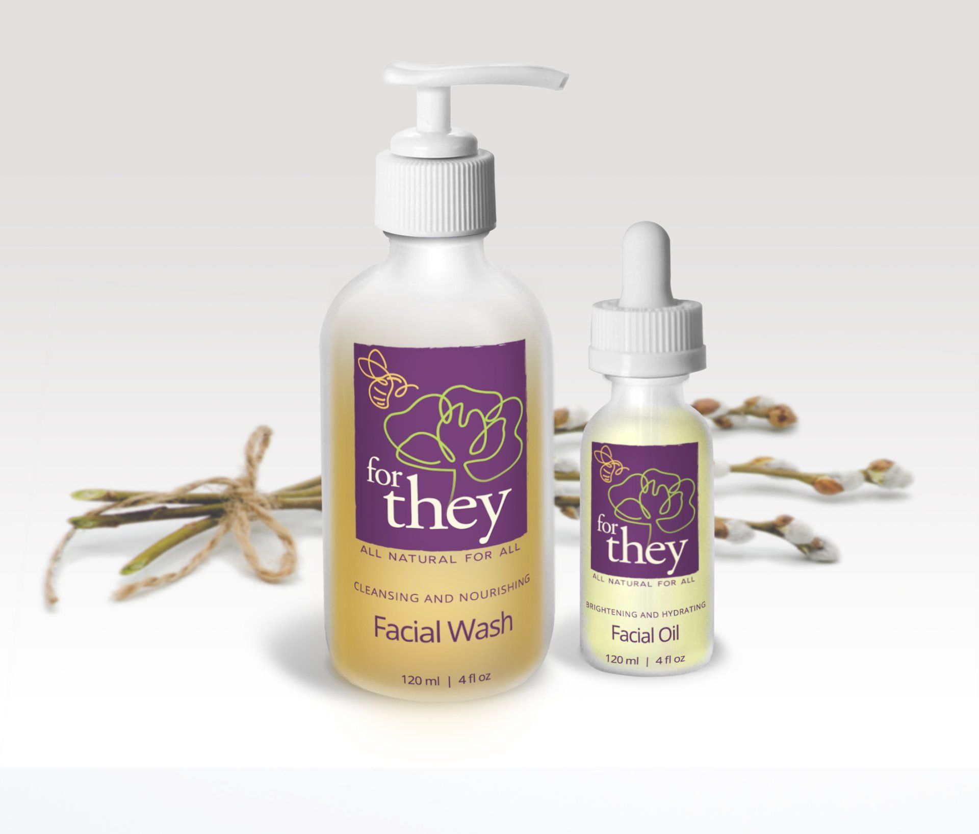 Sample of bottle packaging design for an all-natural hair and skincare products company.