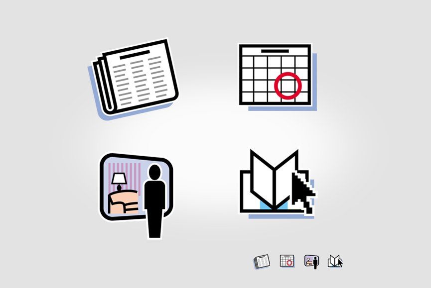 Samples of icons used as miniatures for app interfaces.