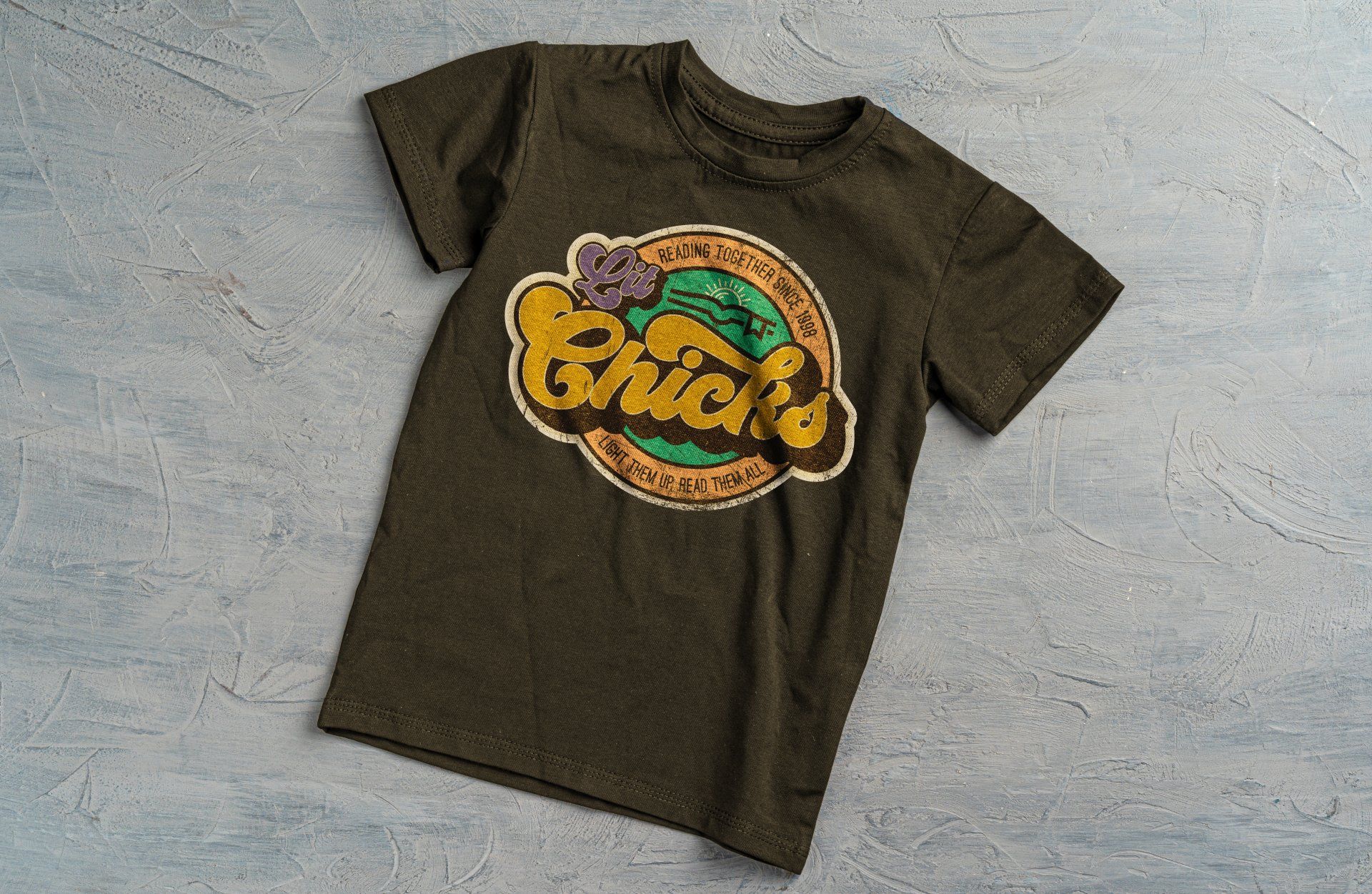 Sample of t-shirt design for a book club.