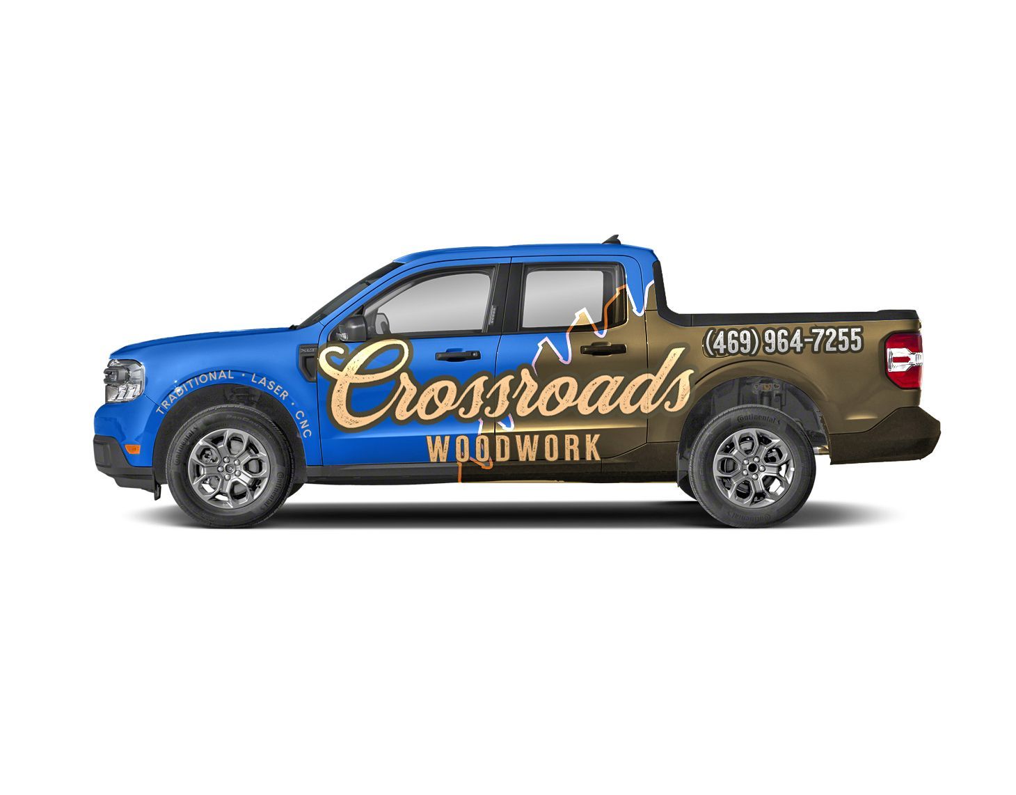 Sample of a truck wrap design for a woodworking shop.