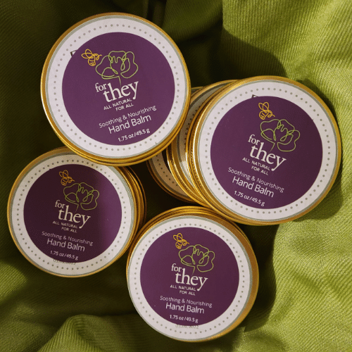 Sample of canister lid packaging design for an all-natural hair and skincare products company.