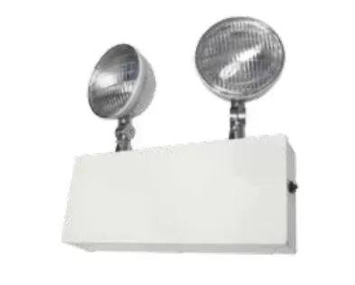 A white box with two lights attached to it on a white background.