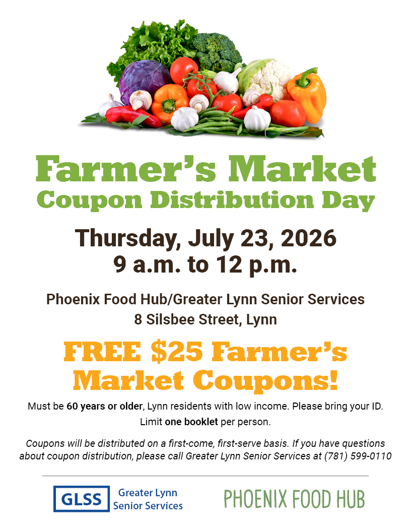 Farmer’s Market coupon distribution day flyer with produce image and event details, Phoenix Food Hub, July 23, 2026