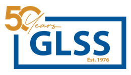 GLSS logo with gold “50 years” and blue text, “Est. 1976,” inside a blue rectangular frame