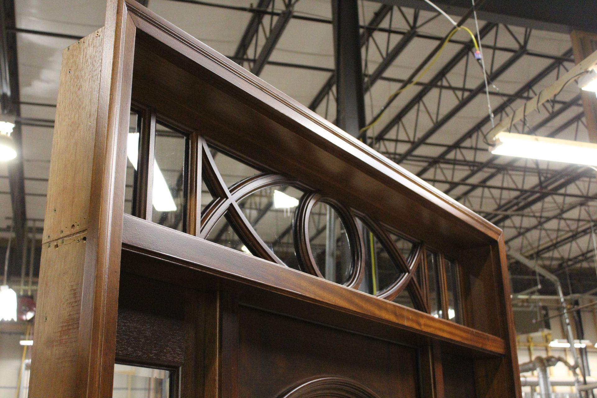 A close up of a wooden door in a building