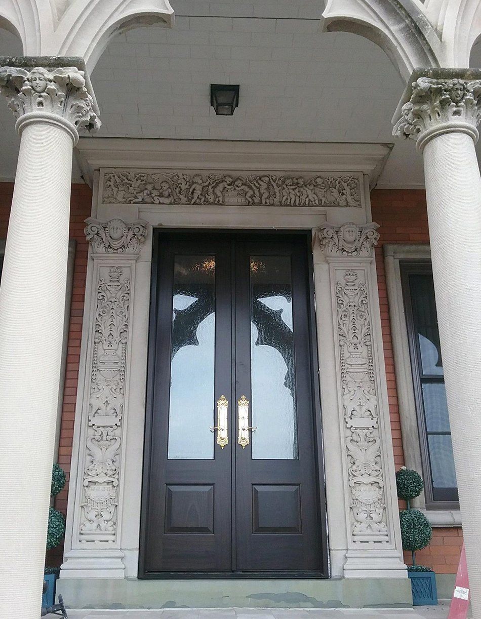 Mahogany double door with double granite glass, prefinished in chocolate