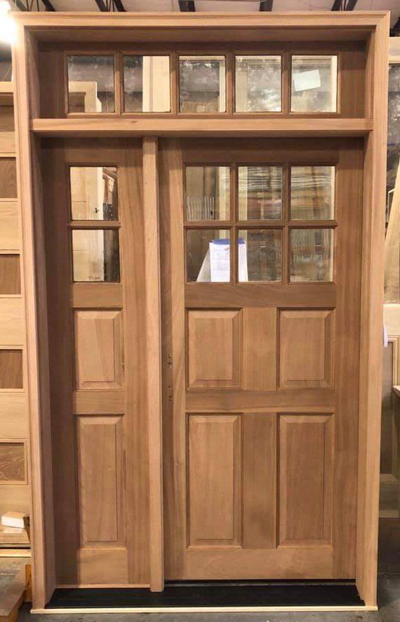 Mahogany front door with left hand sidelight and transom