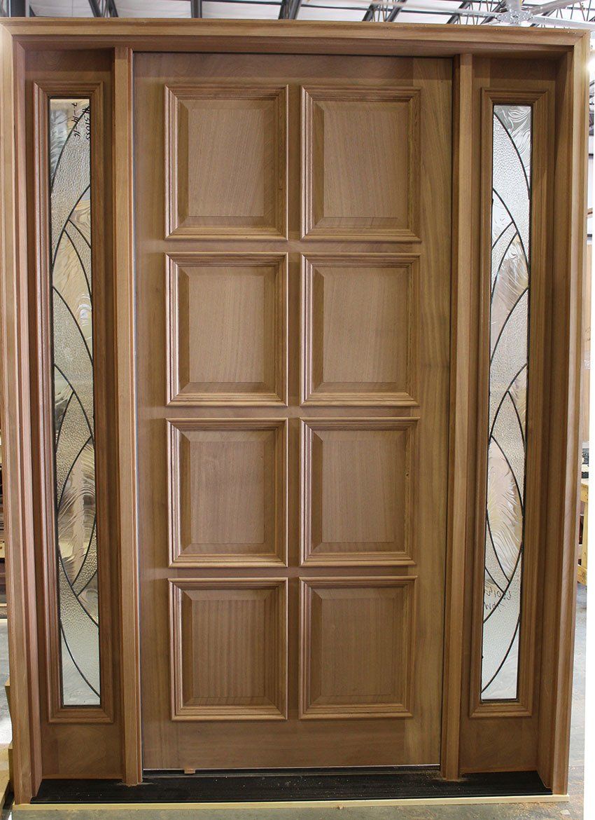 Solid mahogany 8 panel entry door with sidelights