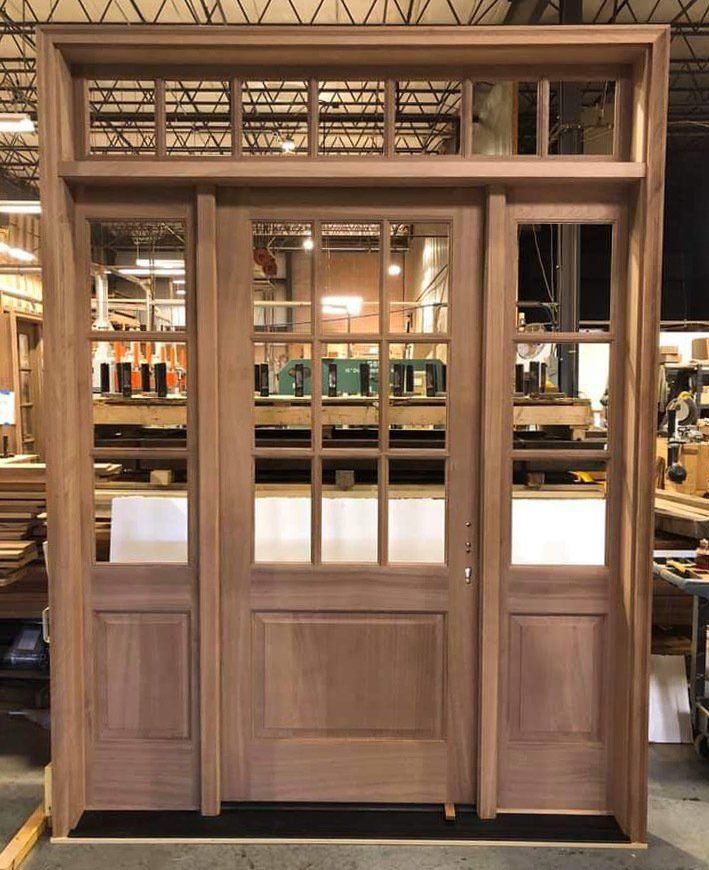 9 lite Front door with sidelites and transom - mahogany