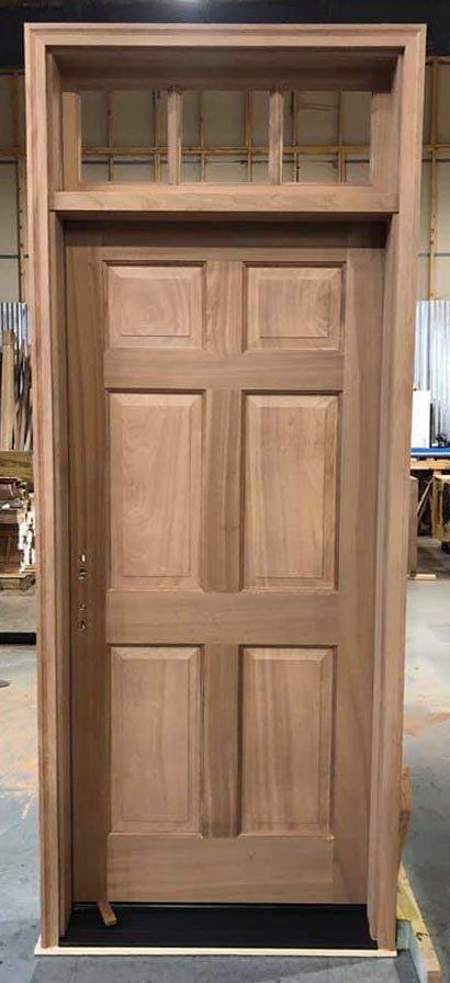 6 panel solid mahogany door with transom