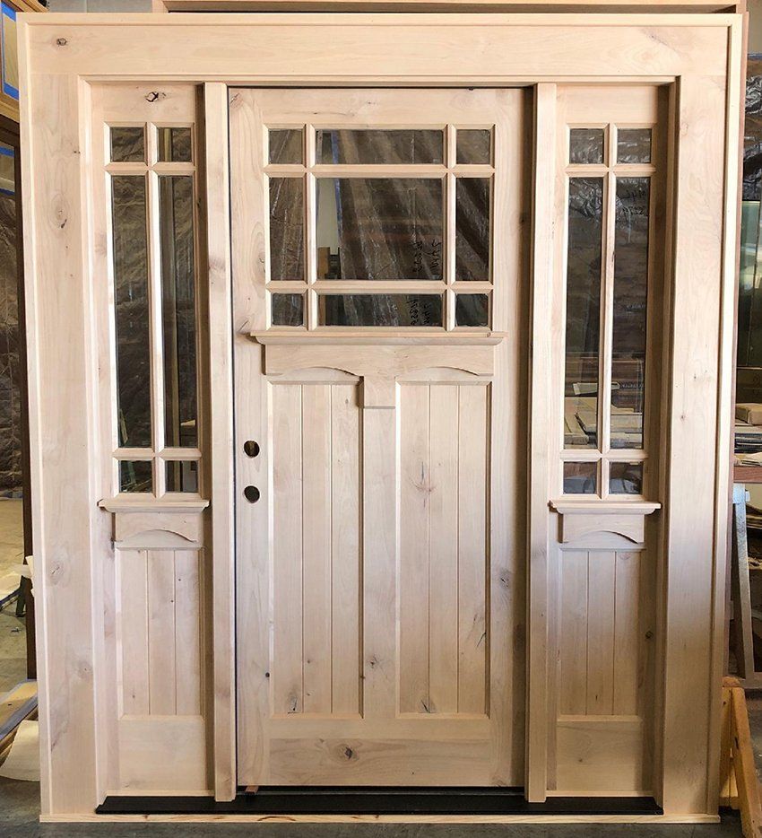 Unique Third Lite door with sidelites in Knotty Alder wood