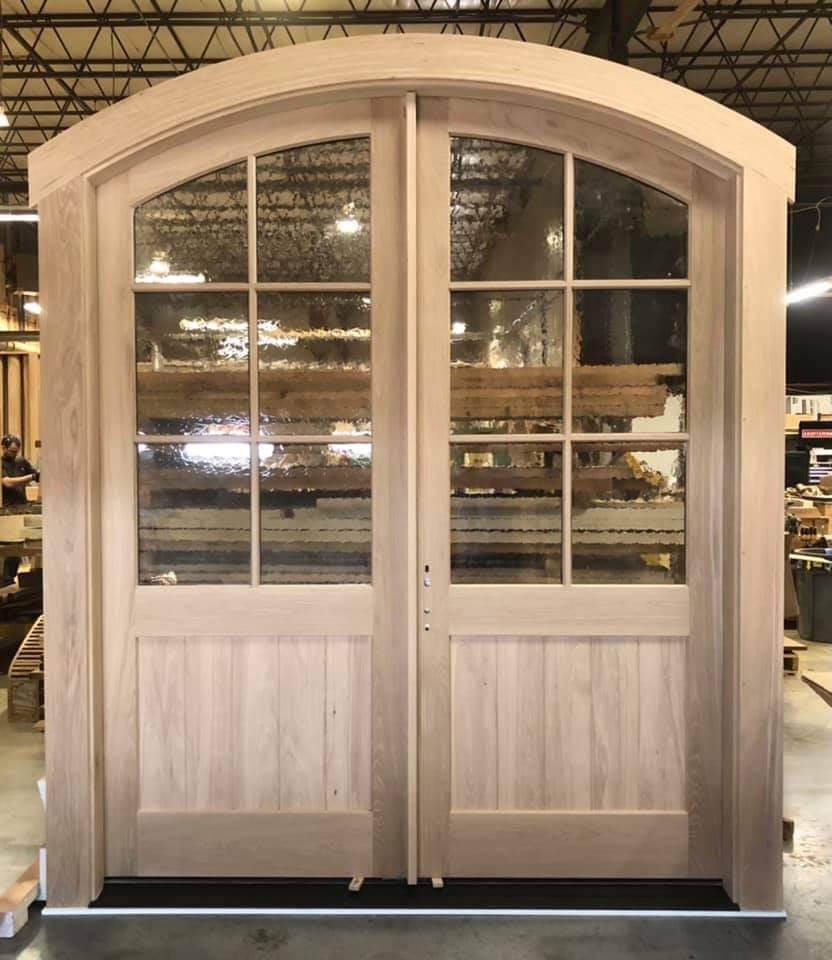 Solid mahogany wooden double door with arched top