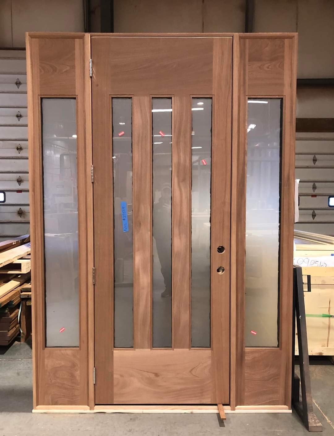 mahogany door with 3 vertical lites