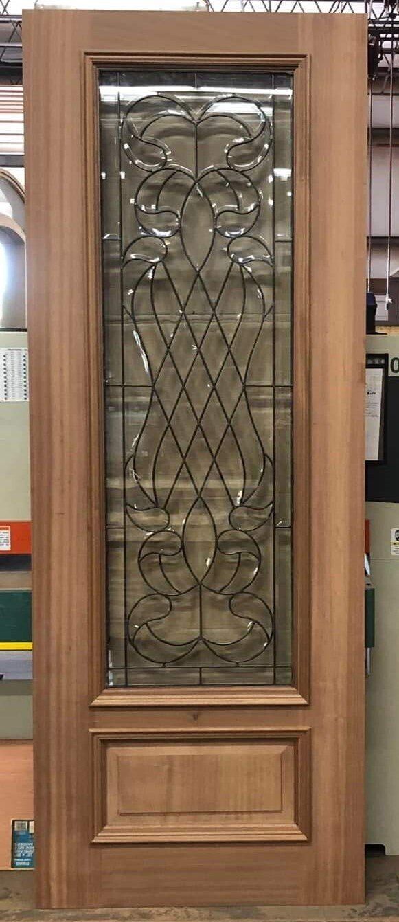Mahogany door with decorative glass