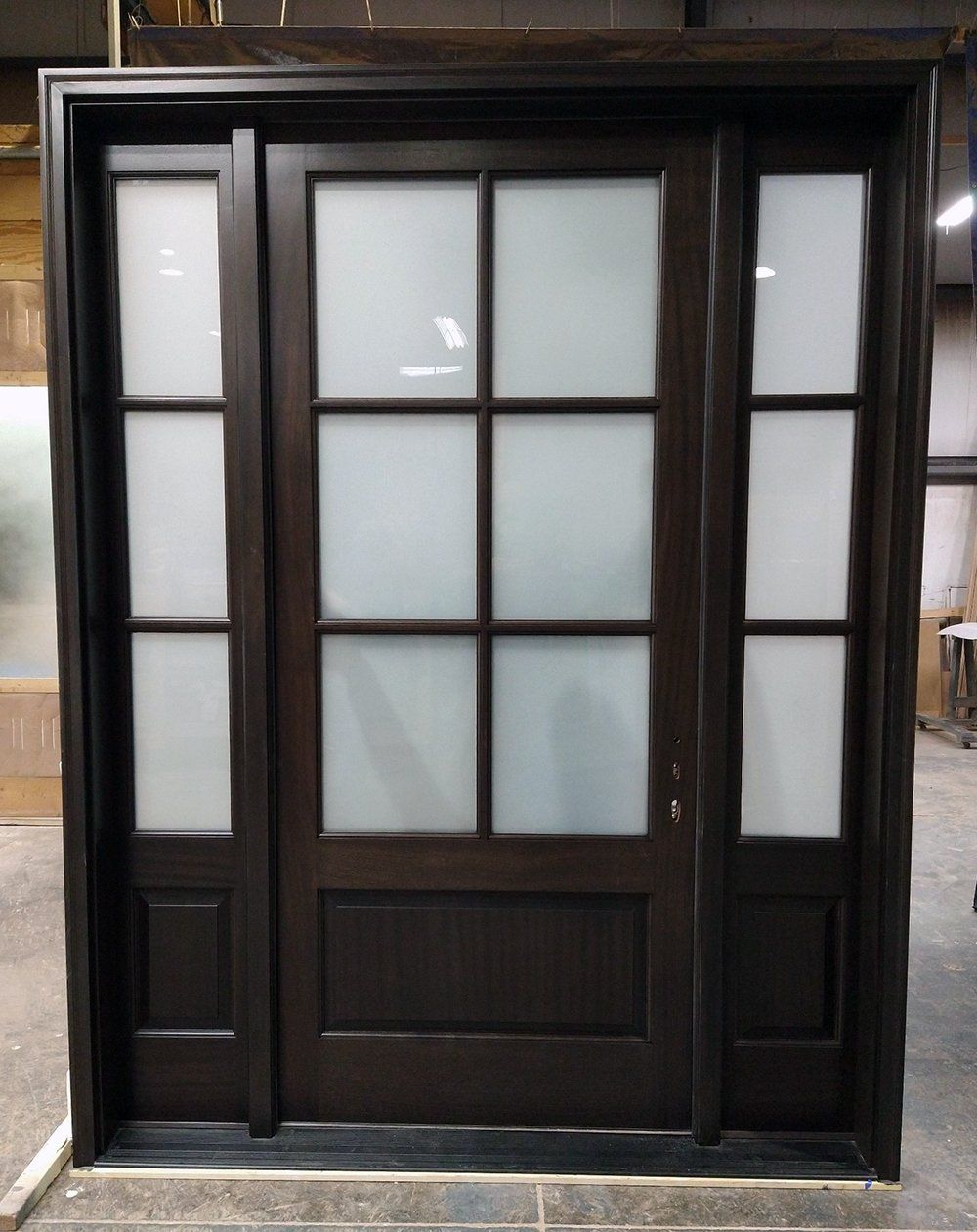 KHE #27793 Mahogany door Sand blasted glass Chocolate finish