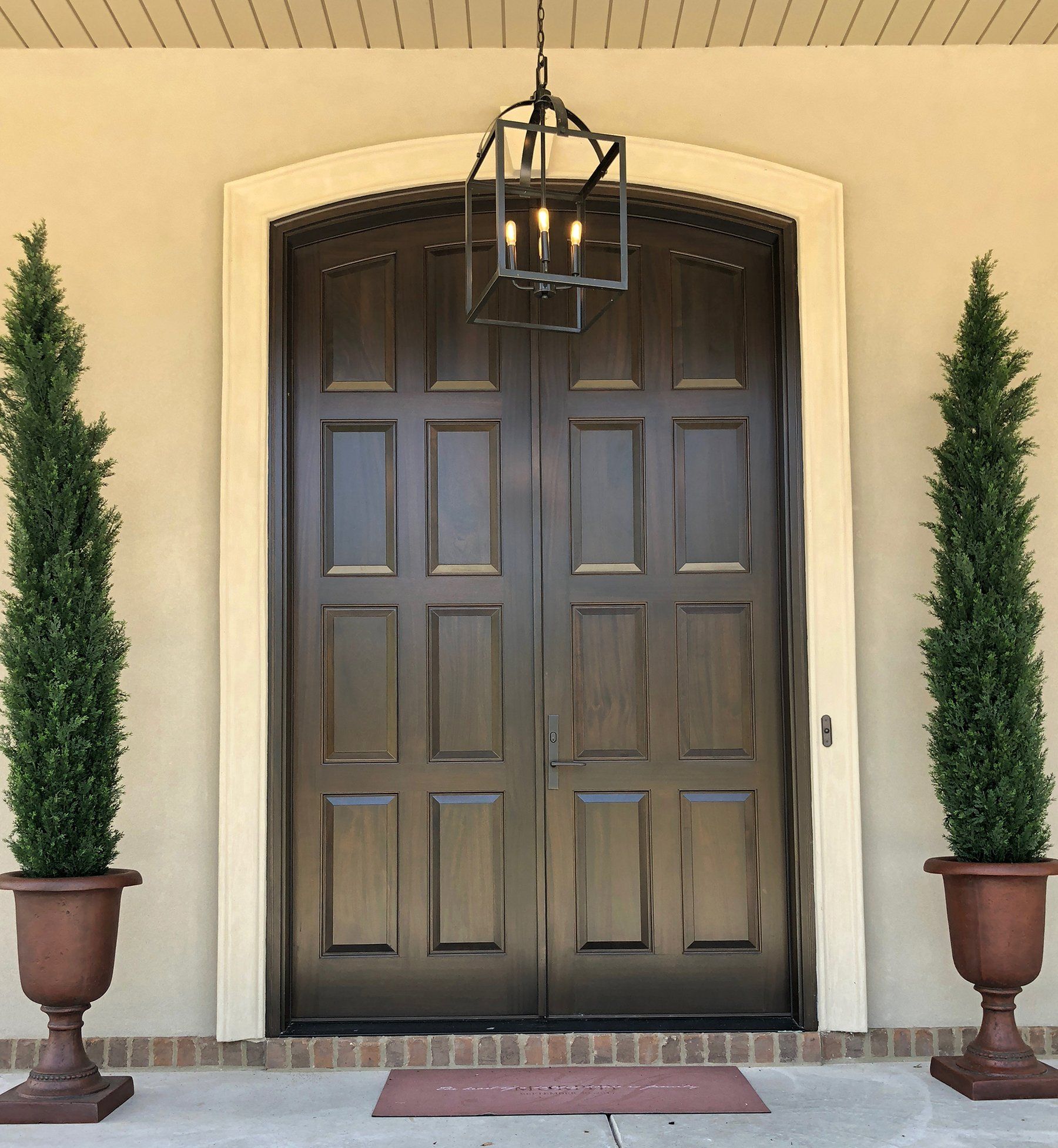 8 panel mahogany arch top double doors - luxury home doors