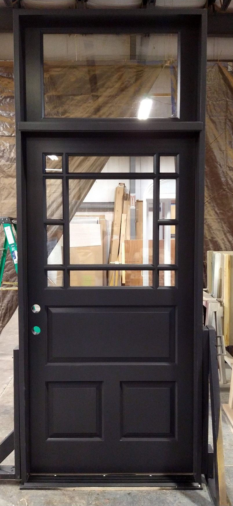 Mahogany door with transom painted Tricorn black