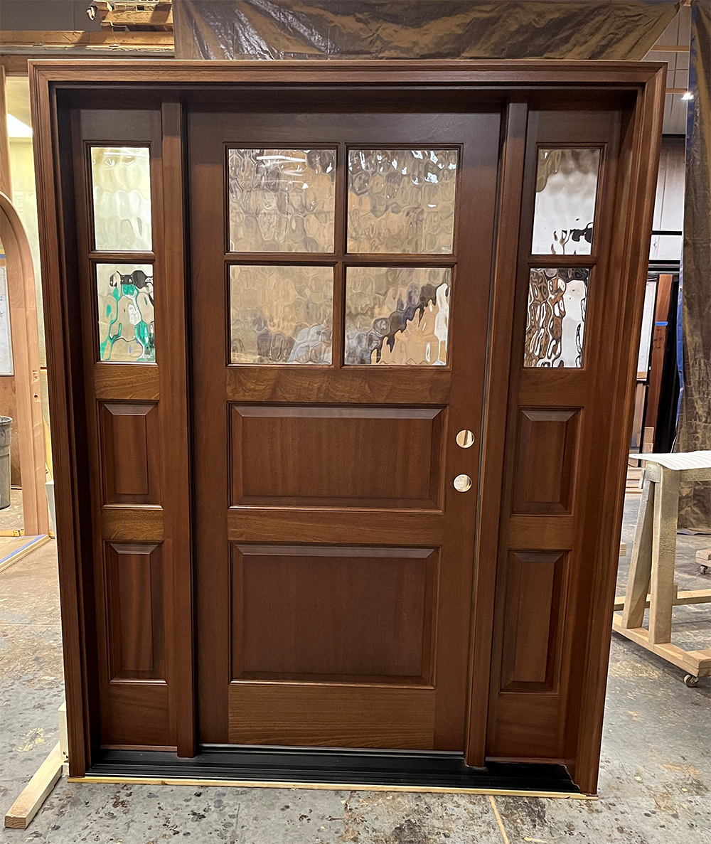 Bonifant  #28150 Mahogany door with Flemish glass Factory finished in Chappo