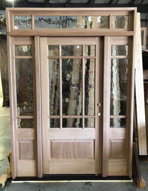 Mohagany 9 lite entry door unit with sidelights and transom