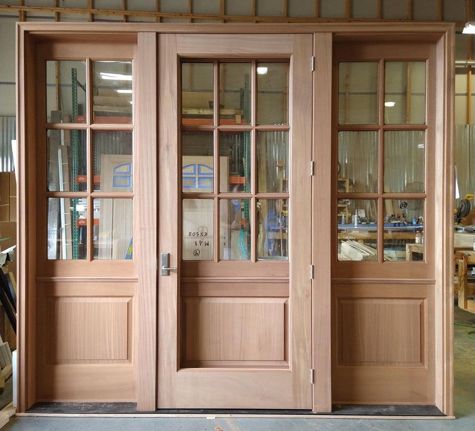 Calkins #28116 Mahogany dutch door with screen door. Shown unfinished Rocky mountain door hardware in white brushed bronze finish