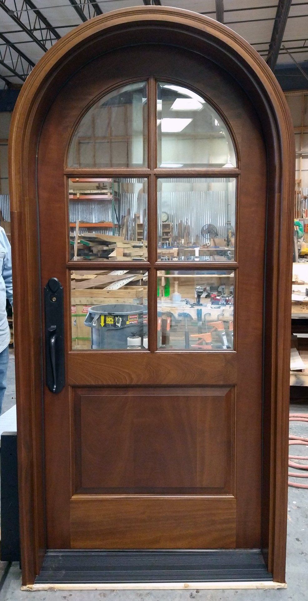 Mahogany round top exterior tdl entry door