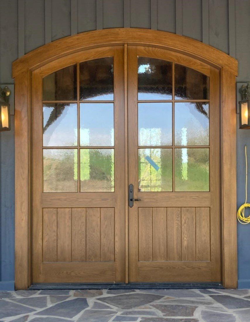 Potomac Half Lite arched top double front entry white oak door