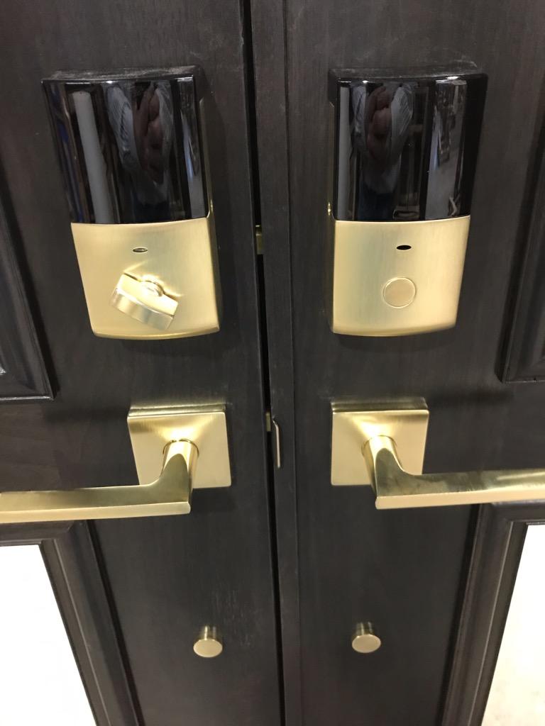 A close up of a door with a lock on it