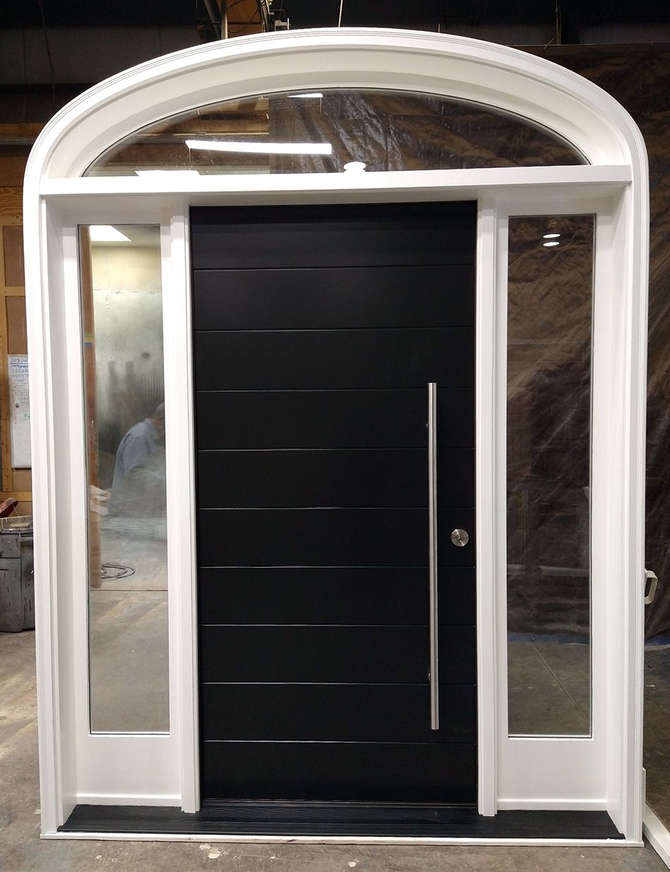 Mahogany door and sidelites with arched transom