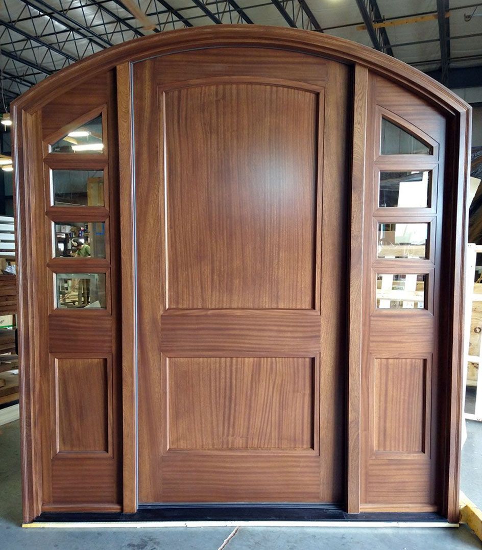 Solid Mahogany arch top door with sidelites