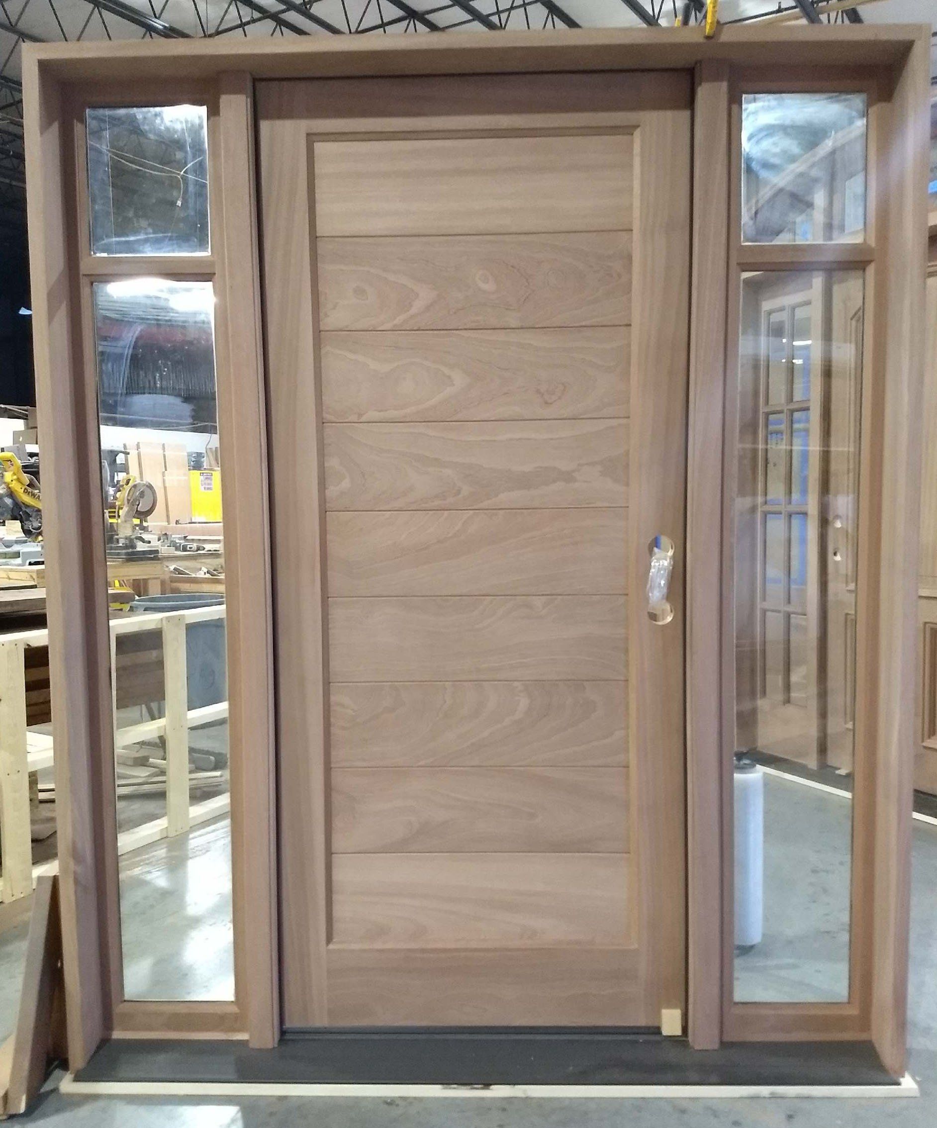 Modern flush panel mahogany triple door unit