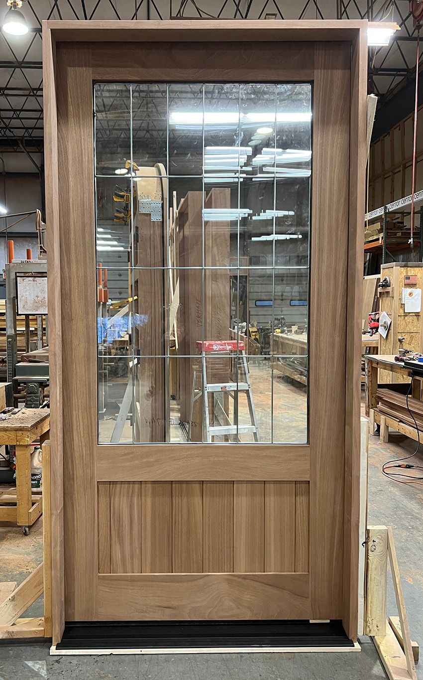 Mahogany door Zinc caming in glass