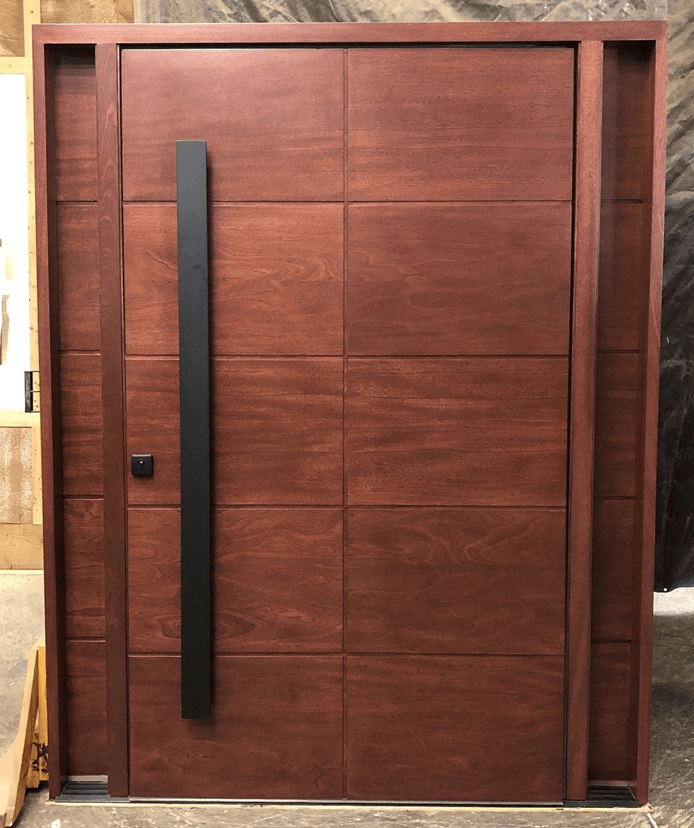 Pena #27248  Pivot door Mahogany flush door with flush sidelite panels