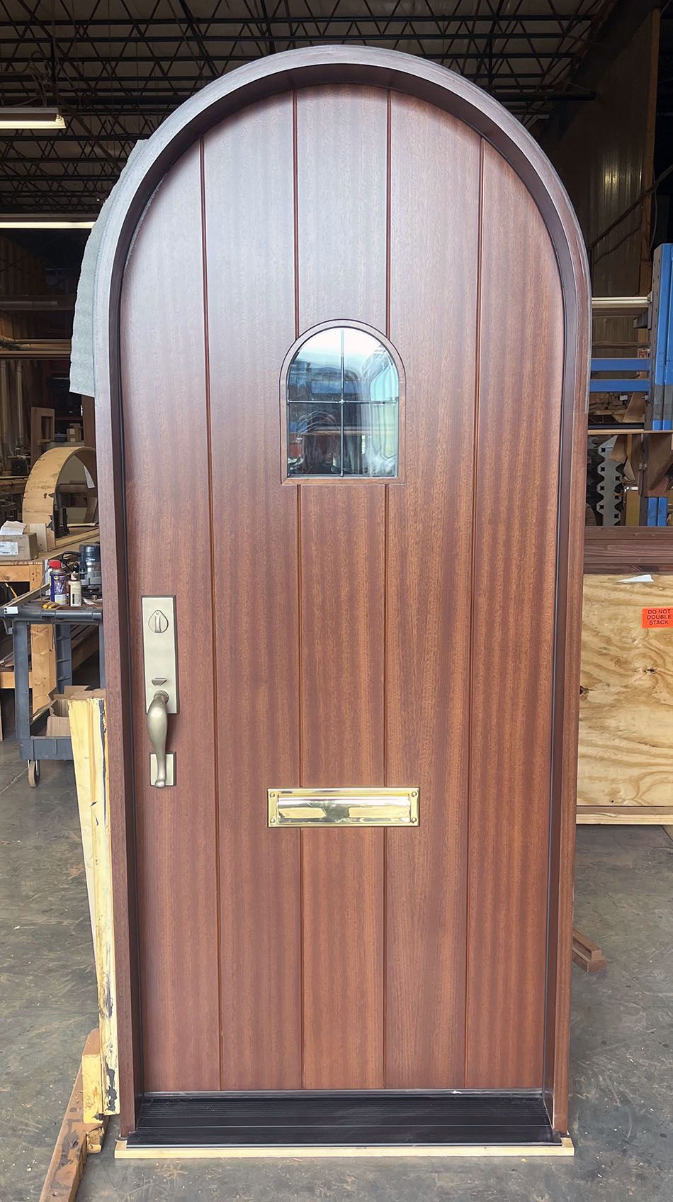 Mahogany round top door with mail slot