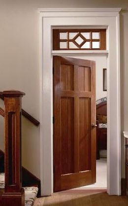 Solid mahogany interior door with transom window