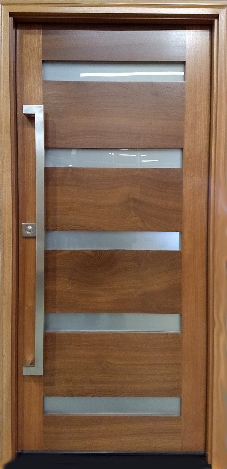 Mahogany with satin glass factory finished in honey color