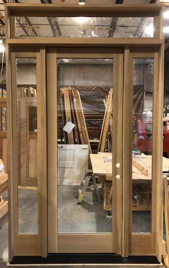 Full lite mahogany door with sidelites