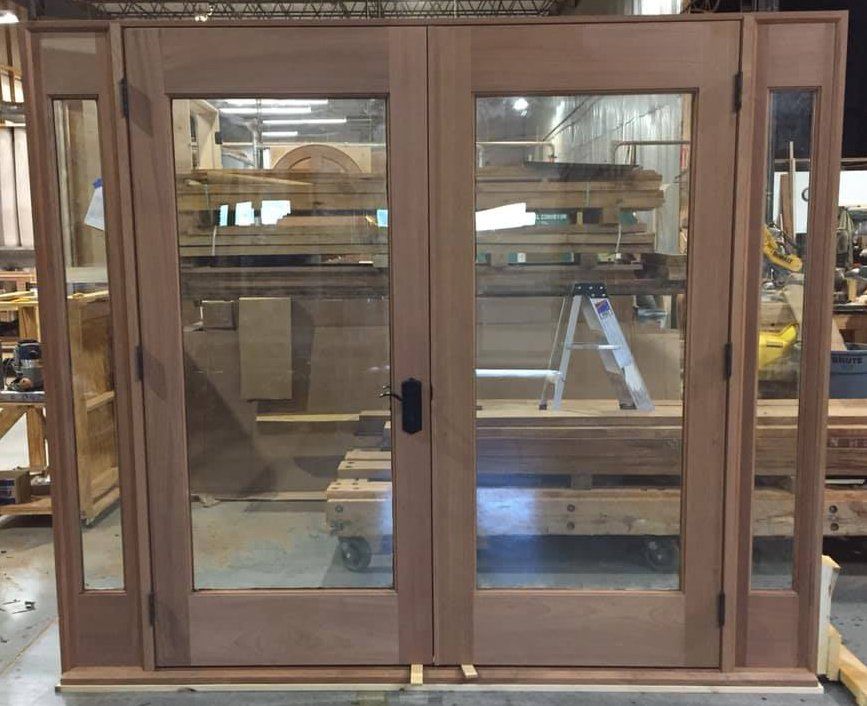 Wood and glass double exterior door