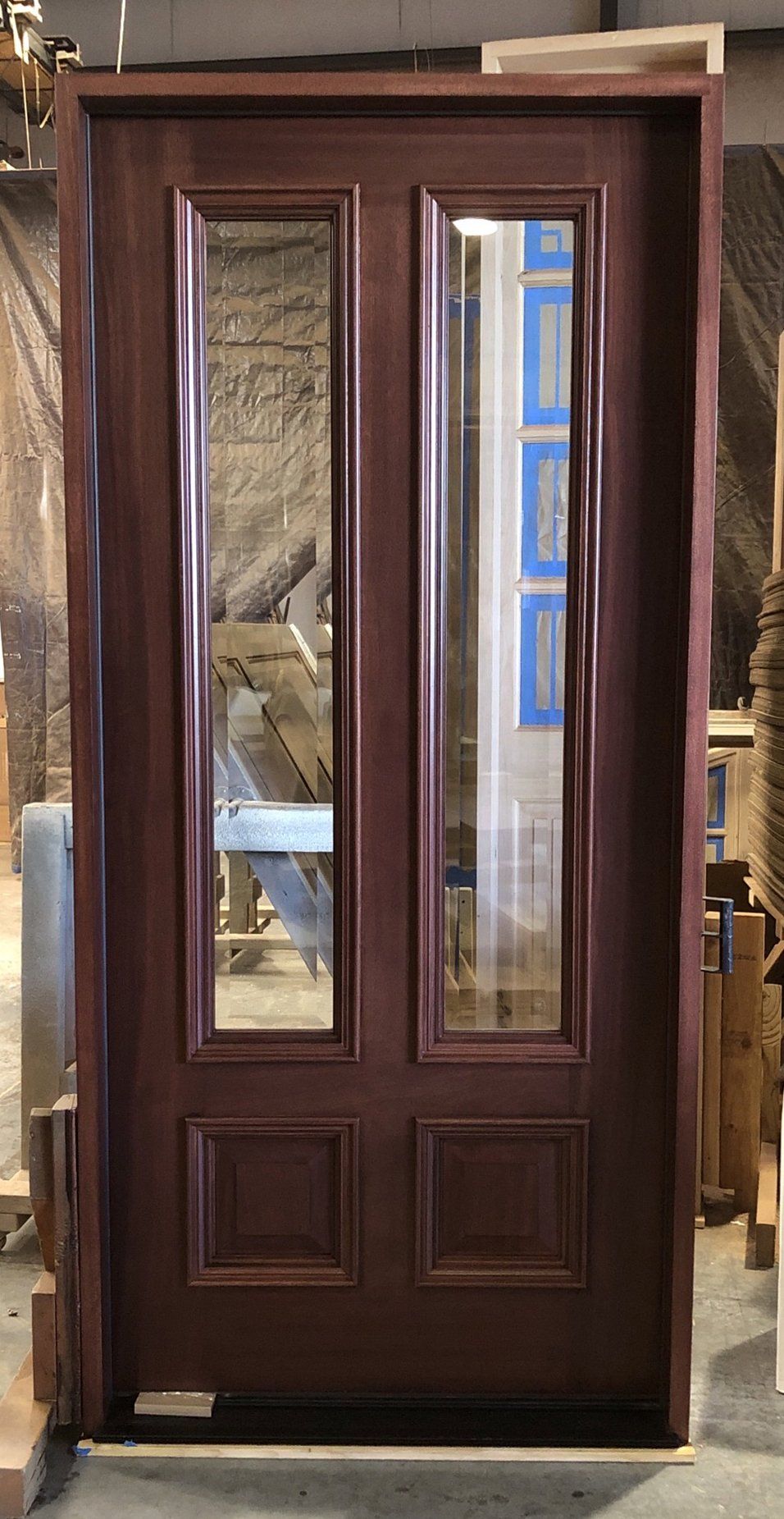 Mahogany exterior door with 2 vertical lites