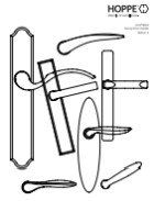 A black and white drawing of a door handle on a white background.