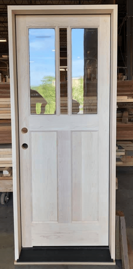 Maple door with open pane for customer installed deco glass