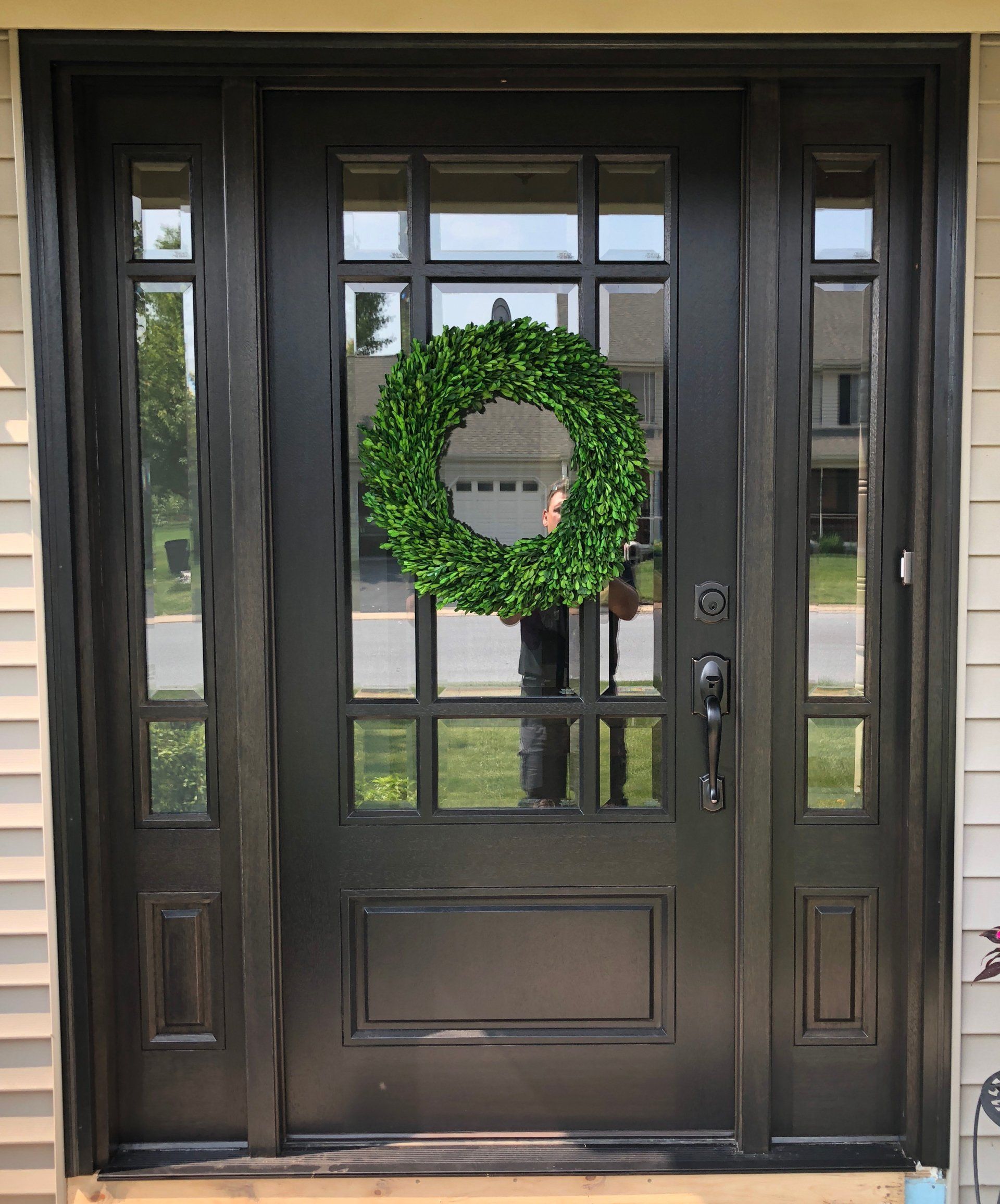 mahogany entry door with sidelites factory finished in chocolate brown