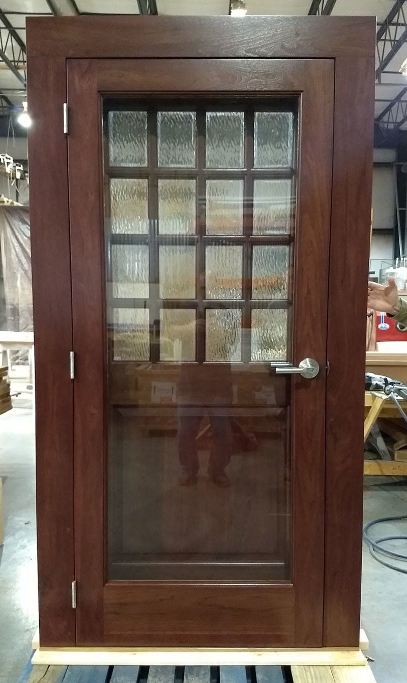 16 lite Front door with storm door- Walnut and Cherry