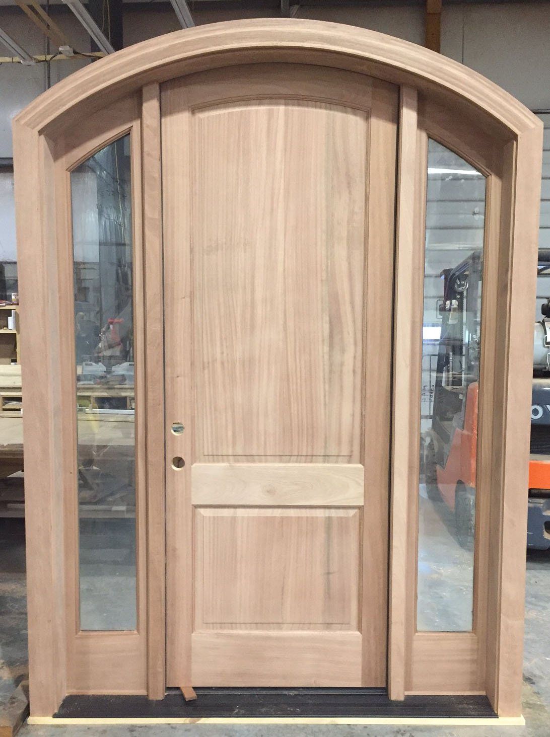 Arch top solid wood 2 panel door and side windows