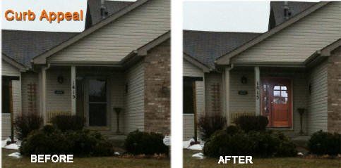 A before and after picture of a house with curb appeal