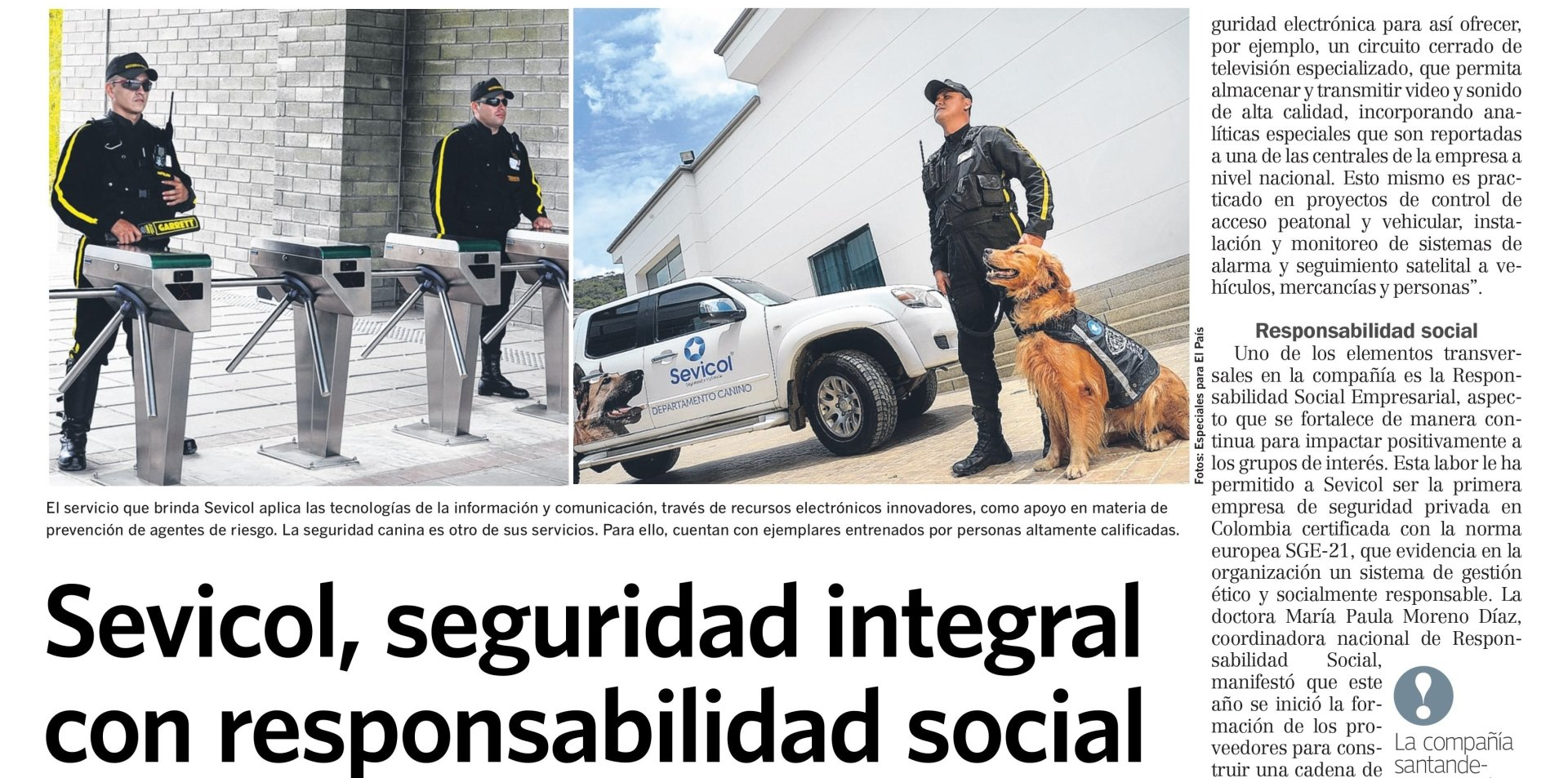 Sevicol presente en el especial CALI SEGURA del Diario El País