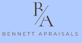 Logo for Bennett Appraisals: "BA" monogram in dark gray, with a slash, over light blue background, and the company name below.