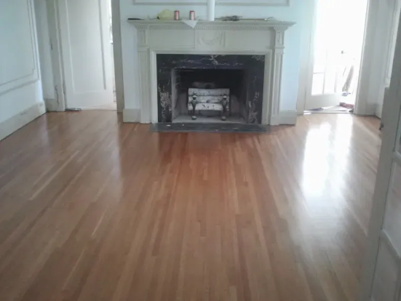 There is a fireplace in the middle of the room.