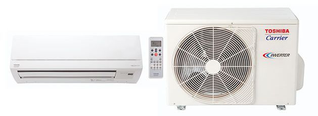 Wall-mounted white air conditioner with remote and outdoor compressor unit