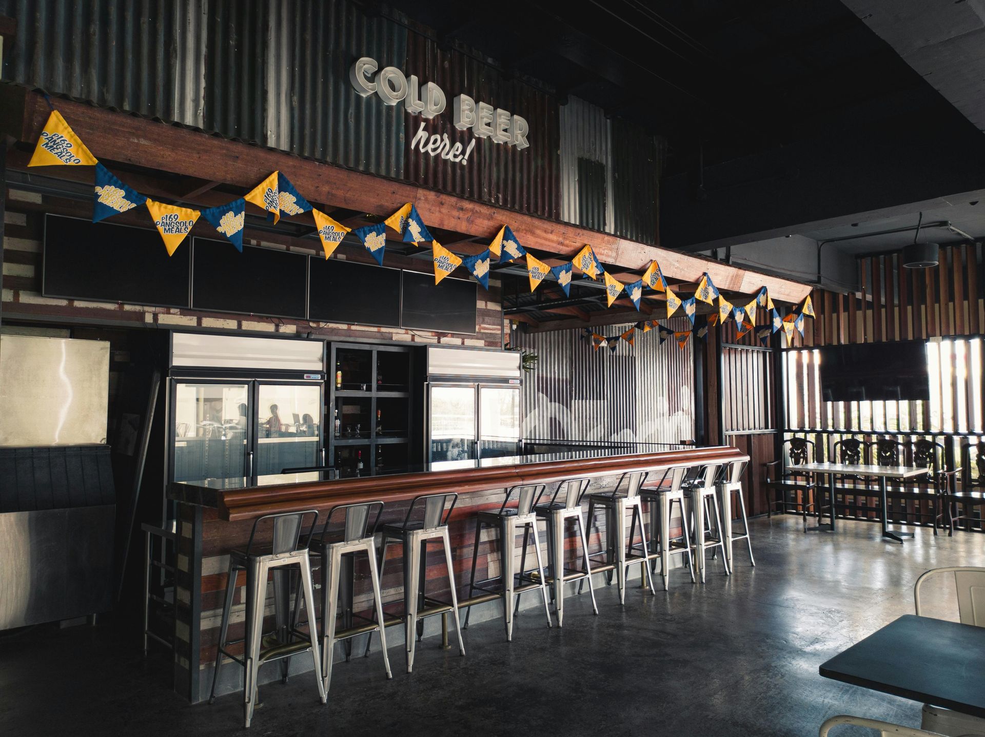 A bar with high stools,